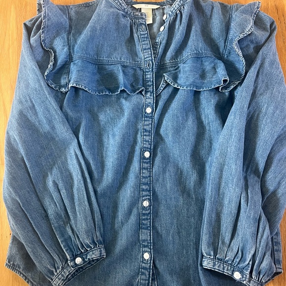 H&M Ruffled Denim Shirt Xs - Picture 2 of 4
